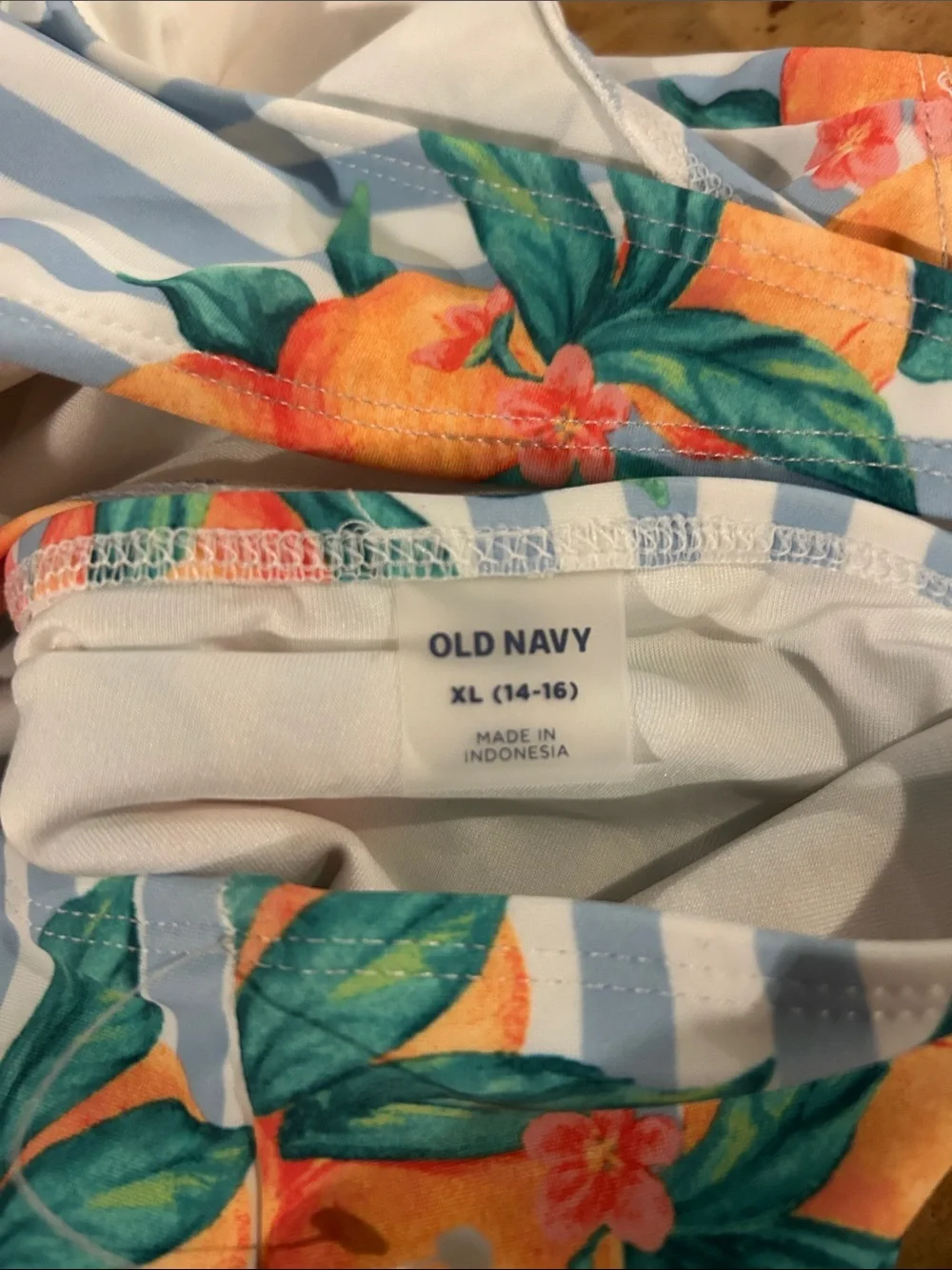 Kids Striped Blue & White Bikini with Orange Floral Print